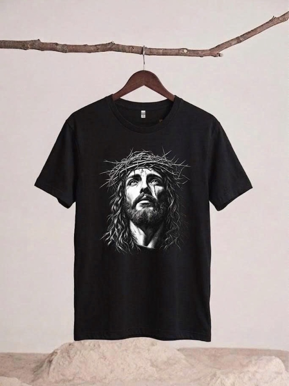 Jesus Christ Crown Of Thorns Graphic Tee Black Short Sleeve T-shirt